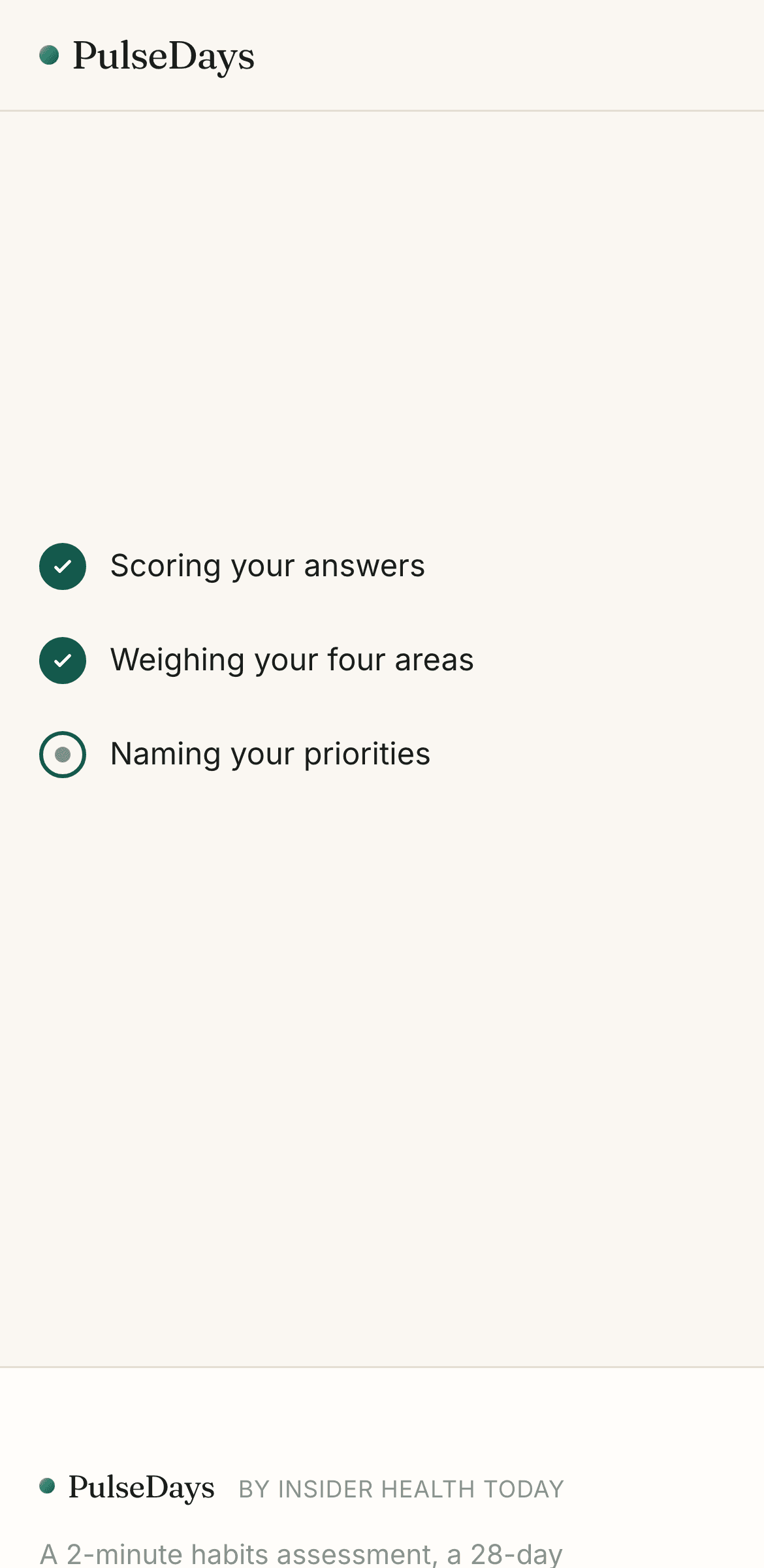 The PulseDays results screen: a score of 18 out of 100 with a personalised recap